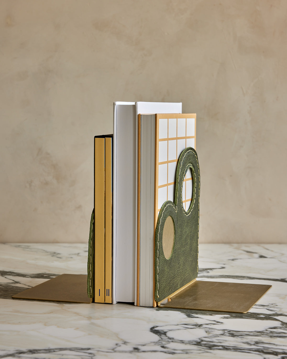 Agatha Brass and Leather Bookends